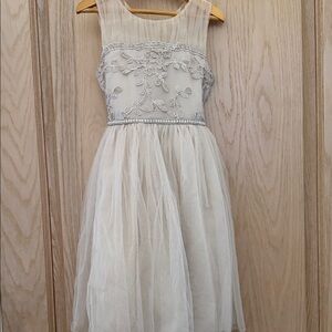 Iris & Ivy Cream Dress with Champagne Colored Floral Details